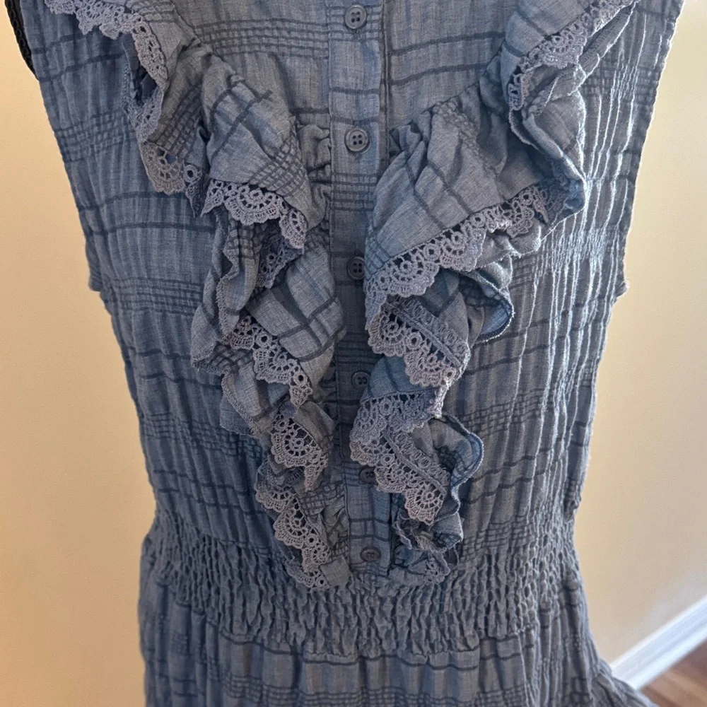Blue Ruffled Sleeveless Dress - Picture 3 of 7
